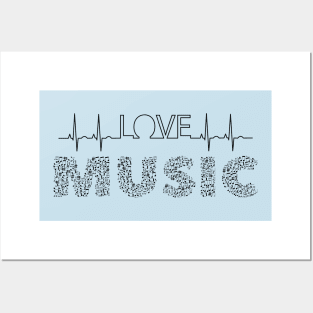 Love Music Musical Notes Heartbeat Posters and Art